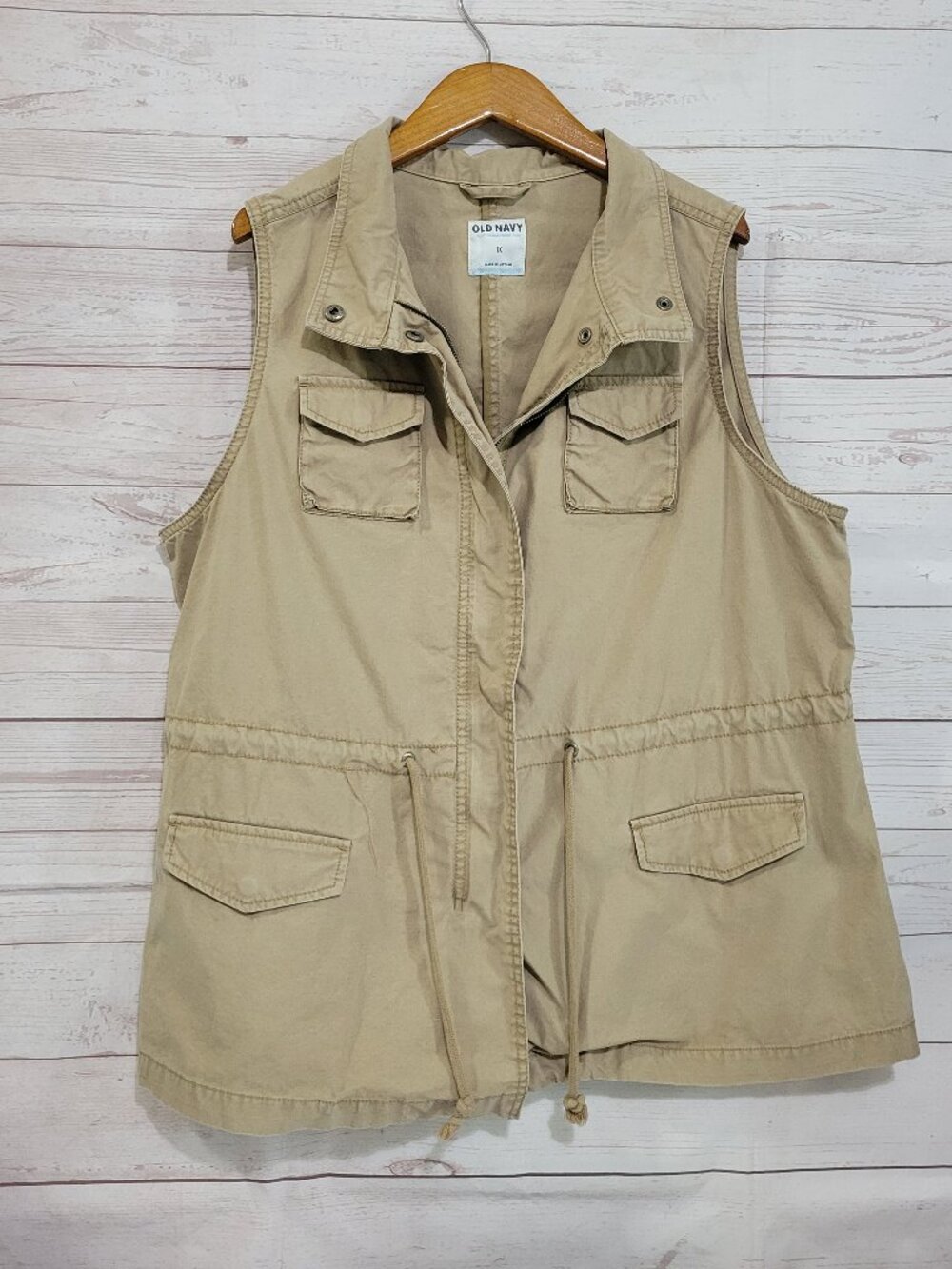 Old Navy Utility Vest Womens Plus 1X Khaki Military Style Cargo Field Grunge